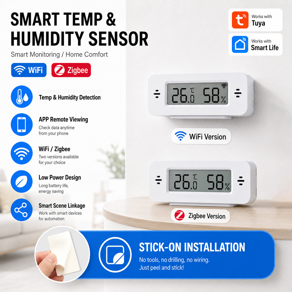 Smart Home Yandex - Tuya WiFi Zigbee Mini Temp&Humi Sensor,Smart